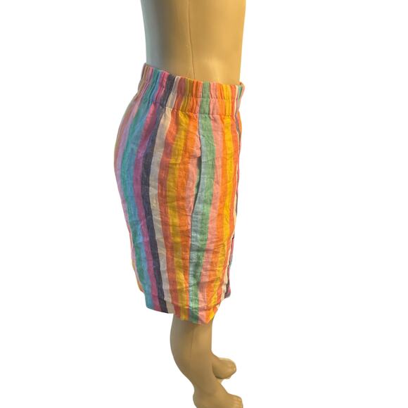 Women XS J.Crew Pull-On Linen Skirt Rainbow Stripe Skirt 100% Linen Summer - Picture 5 of 6